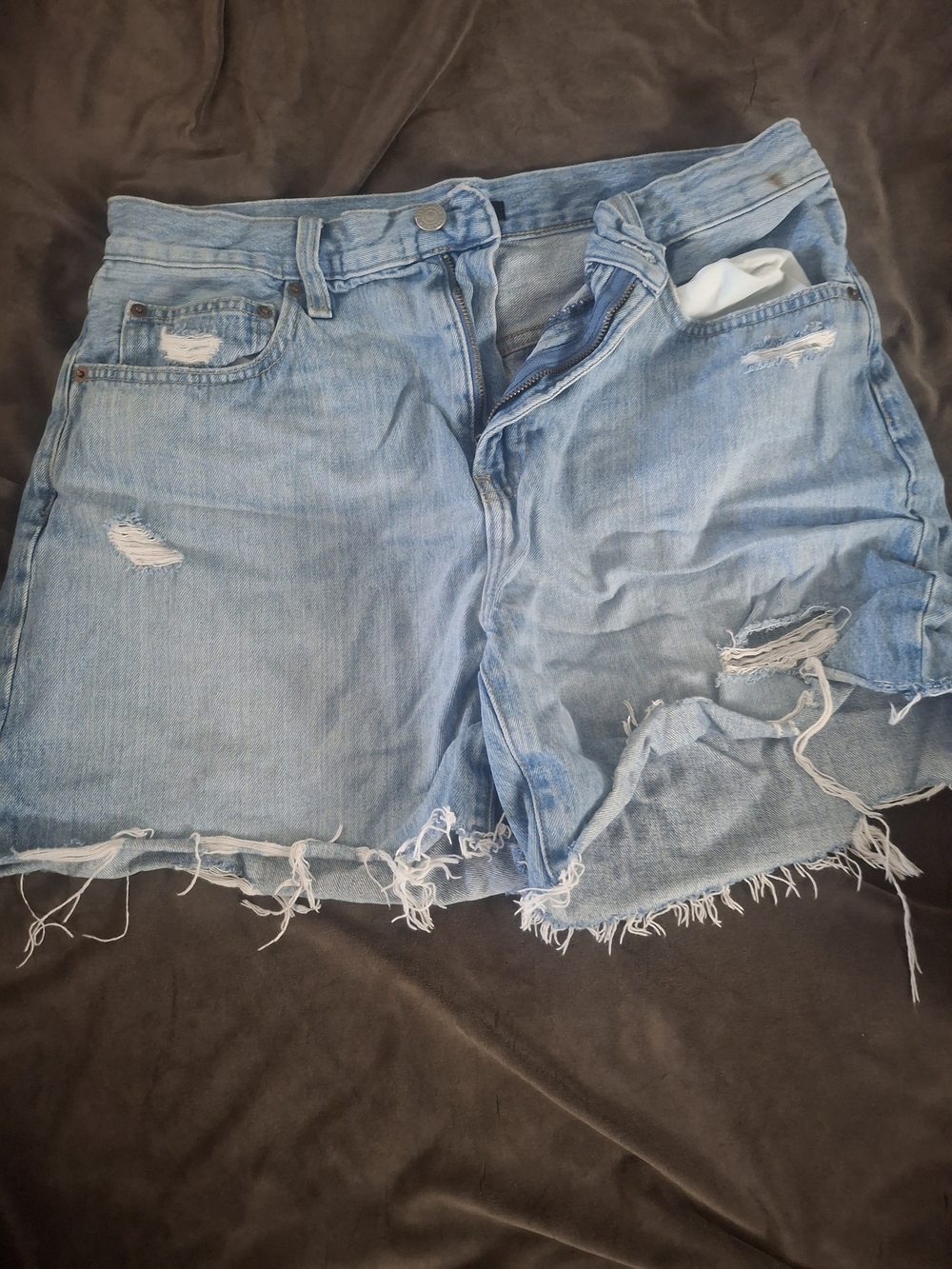 Light Blue Distressed Denim Shorts - Women